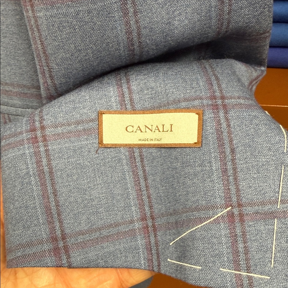 Canali Light Blue Windowpane Sportcoat with Red Checks - Picture 2 of 16